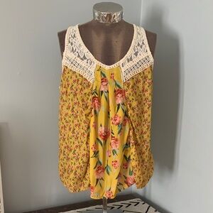 Skyler + Jade Floral Lace Trim Sleeveless Blouse 2X